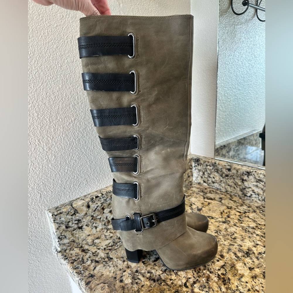 Jessica Simpson Taupe Over-the-Knee Boots with Black Strap Accents